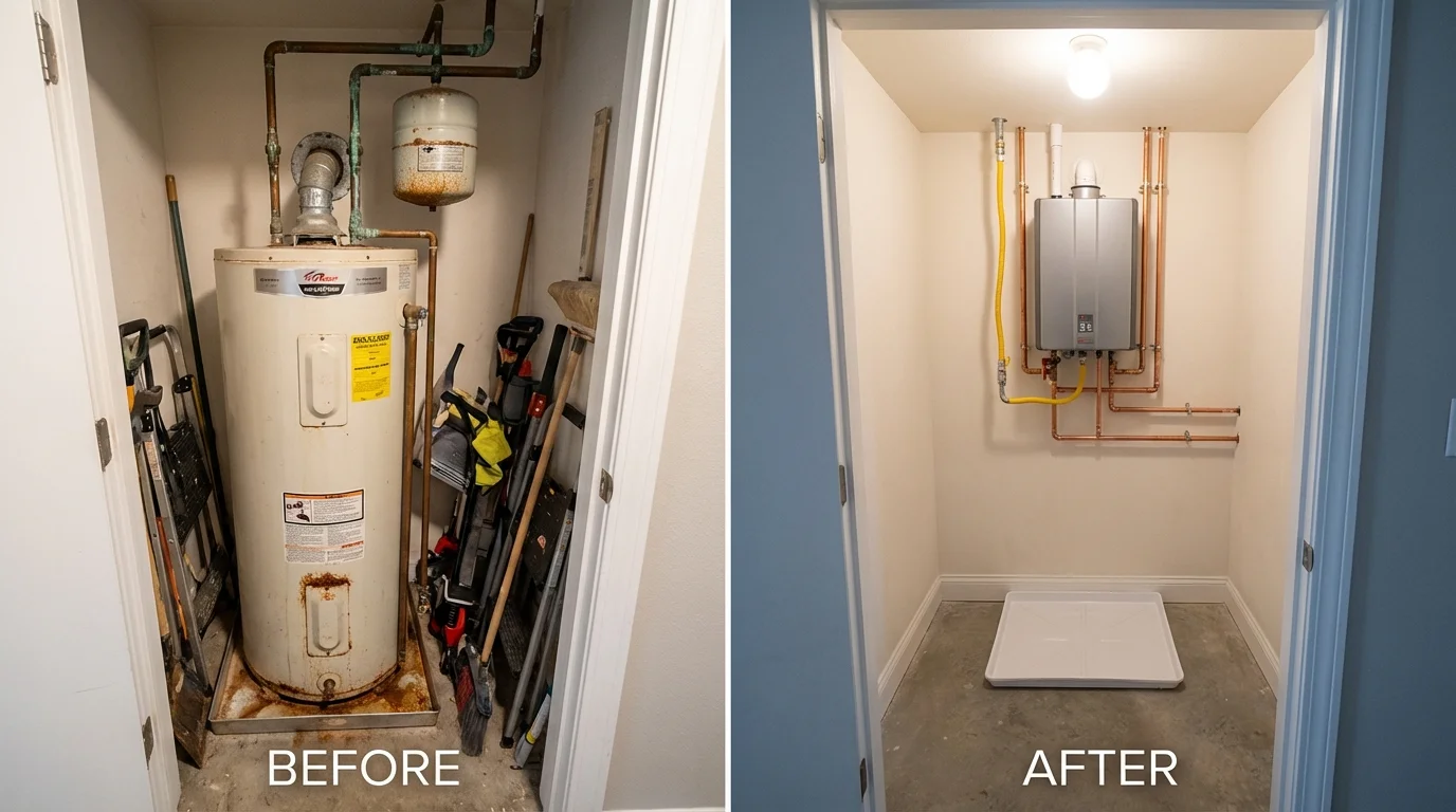 Tank water heater versus wall-mounted tankless unit comparison for Wortham, TX homeowners